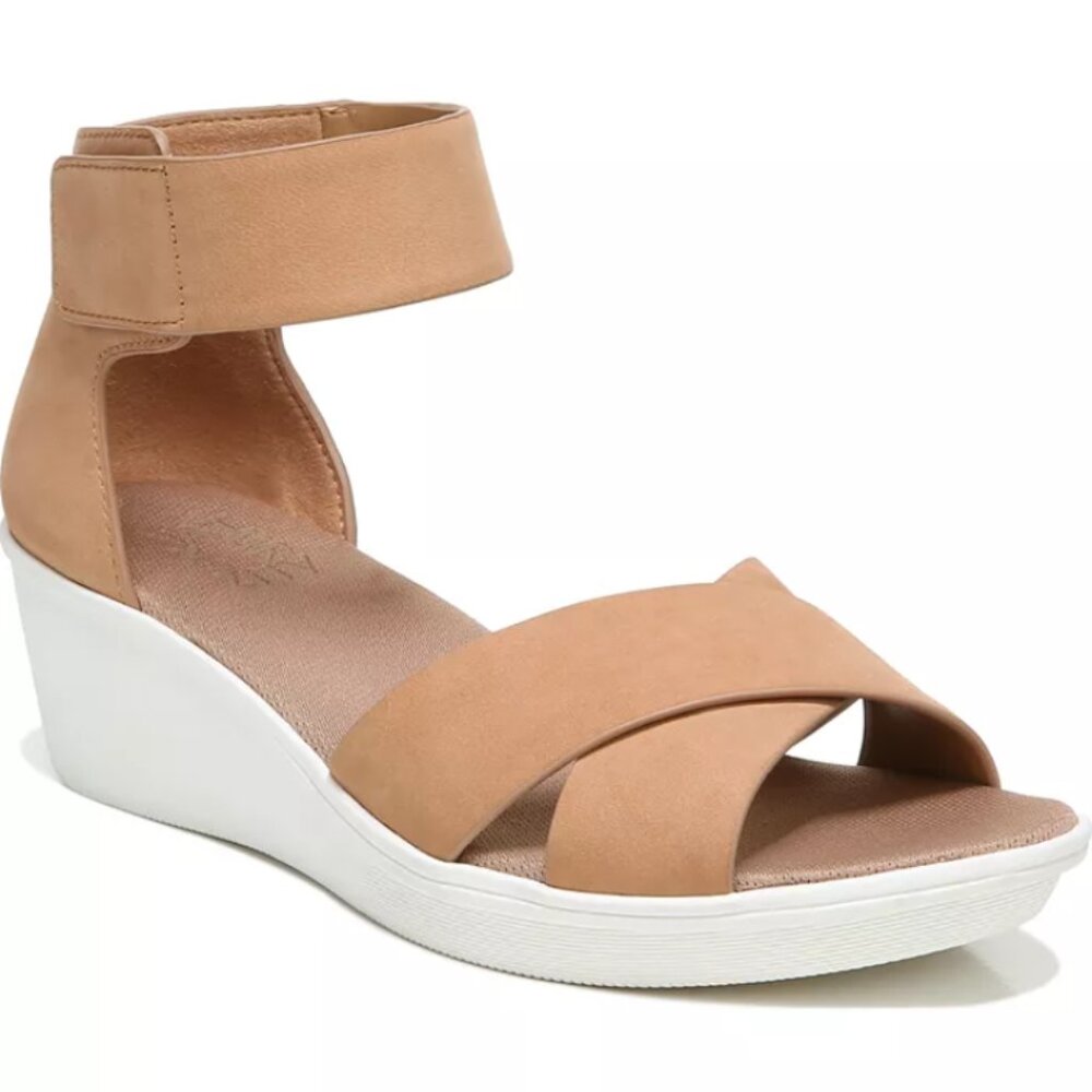 Naturalizer Riviera Wedge Crisscross Leather Sandal in Tan